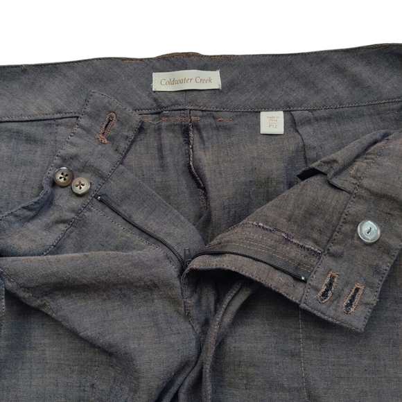 Coldwater Creek Size 12 Petite Linen Cotton Belted Crop Pants Brown Lagenlook‎ - Picture 4 of 9